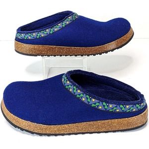 LL Bean Boiled Wool Felt Cork Clogs Slippers Mules Blue Nordic Slip On Womens 7